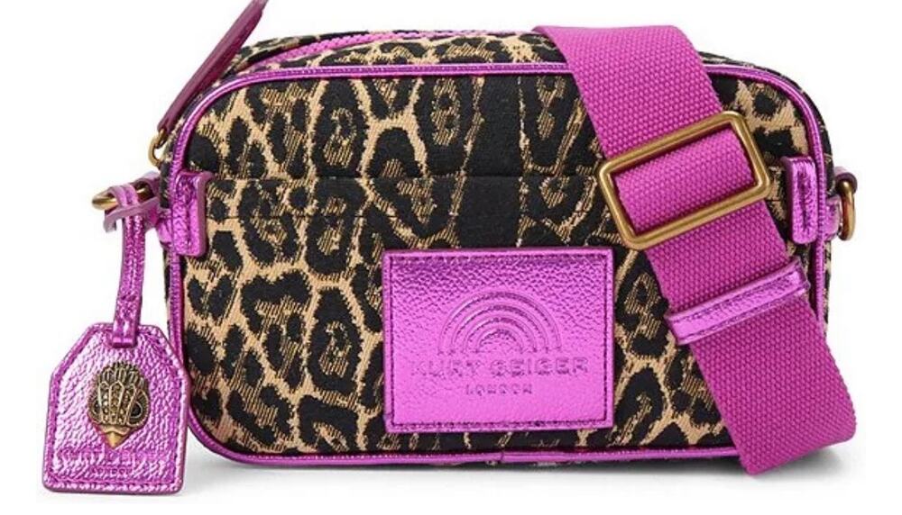 Kurt Geiger London Southbank Leopard Metallic Small Camera Crossbody Bag